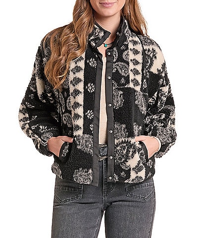 Rock & Roll Denim Paisley Sherpa With Piping Jacket