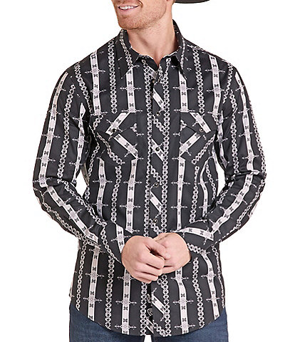 Rock & Roll Denim Printed Snap Front Woven Western Shirt