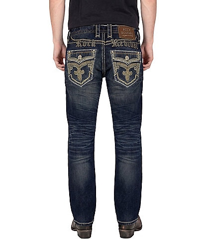 Rock Revival 32#double; Whiskering, And Subtle Fading Straight Leg Jeans