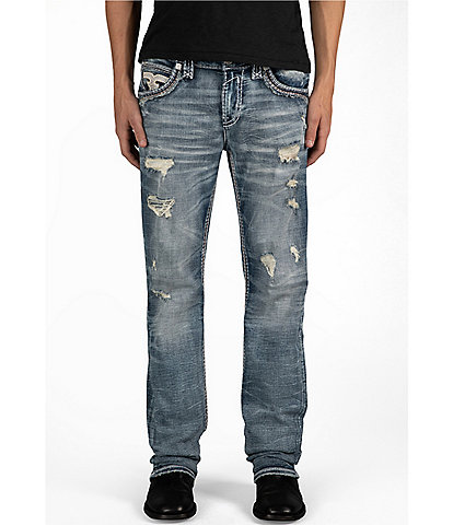 Rock Revival Braylon Straight Leg Oversized-Fleur-De-Lis-Embroidered-Pocket Jeans