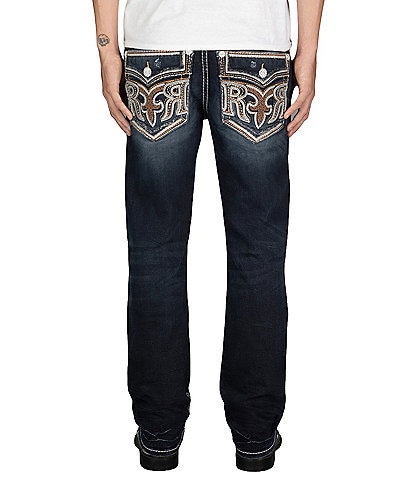 Rock Revival Edgar Straight Leg Fleur-De-Lis/#double;RR#double; Design Pocketed Jeans