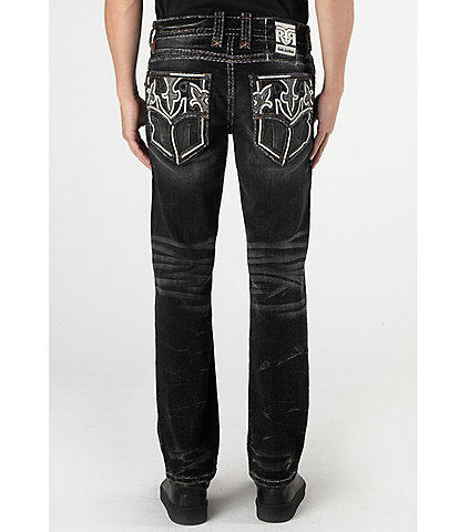 Rock Revival Ezekiel Straight-Leg Fleur-De-Lis Pocket Denim Jeans