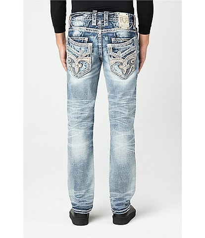 Rock Revival Meyrick Straight-Leg Fleur-De-Lis-Embroidered Denim Jeans