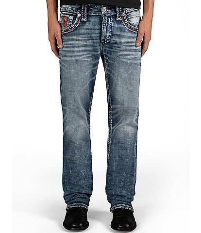 Rock Revival Reggie Straight-Leg Fleur-De-Lis-Embroidered-Pocket Jeans