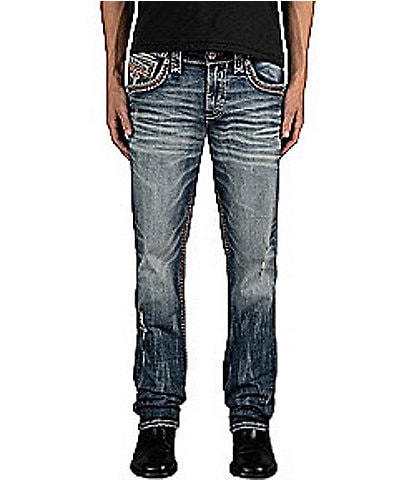 Rock Revival Ryder Straight Leg Fleur-De-Lis-Embroidered-Pocket Jeans