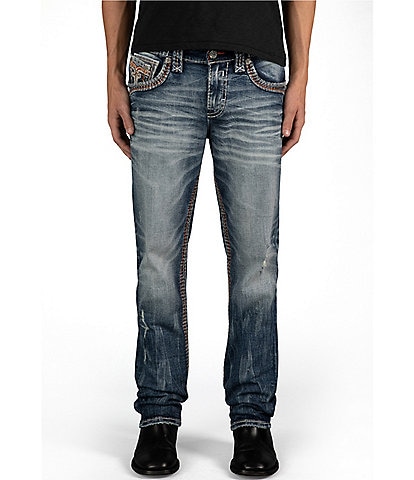 Rock Revival Ryder Straight Leg Fleur-De-Lis-Embroidered-Pocket Jeans