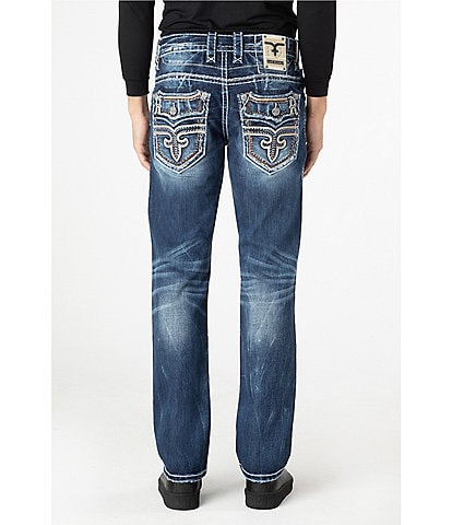 Rock Revival Ervine Straight-Fit Inverted-Fleur-De-Lis-Pocket 32#double; Inseam Jeans