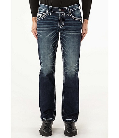 Rock Revival Zinfandel Straight Silver Hardware Dark Denim Wash Jeans