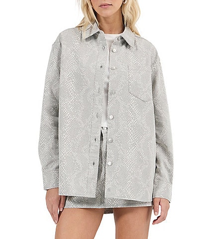 Rolla's Drift Python Printed Collared Long Sleeve Oversized Denim Jacket