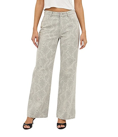 Rolla's Kate Baggy Python Printed Mid-Rise Wide Straight Leg Denim Jeans