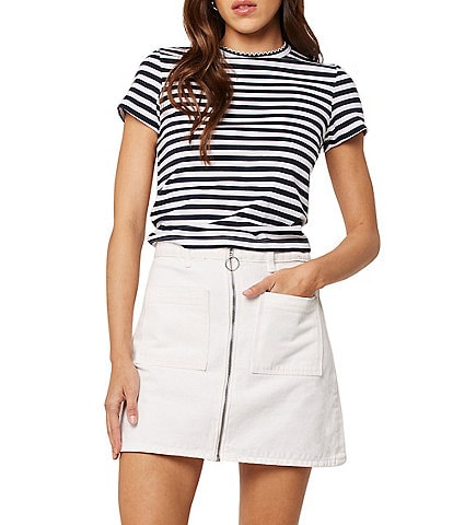 Rolla's Paros Stripe Soft Cotton Pointelle Scalloped Edge Neck Short Sleeve Tee