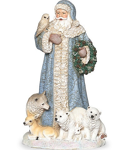 Roman Blue Santa with Owl and Animals Christmas Tabletop Figurine