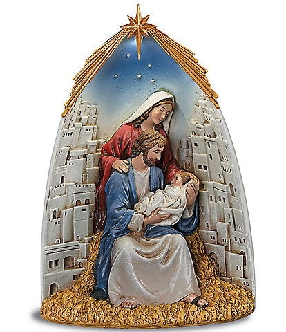 Roman Joseph's Studio Lighted Holy Family With Bethlehem Backdrop Figurine