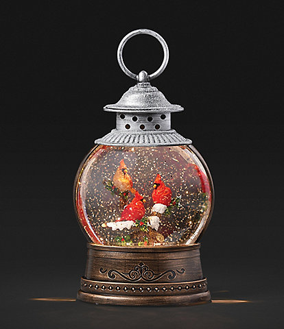 Roman LED Lighted Glitter Swirl Cardinals in Tree Lantern Snow Globe