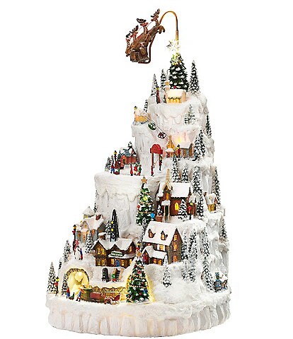 Roman LED Musical LED Snowy Mountain Village with Rotating Train and Skaters