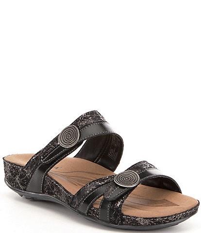Romika Fidschi 22 Banded Snake Print Leather Slide Sandals