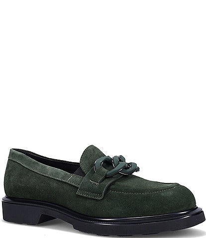 Ron White Allison Suede Chain Pillow Comfort Block Heel Loafers