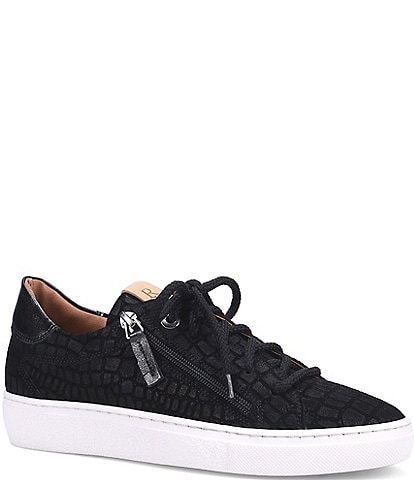 Ron White Otanya Suede Crocodile Embossed Lace-Up Sneakers