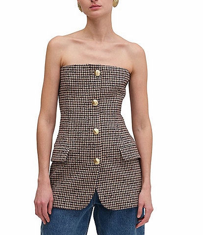 RONNY KOBO Spencer Wool Blend Houndstooth Strapless Blazer Top