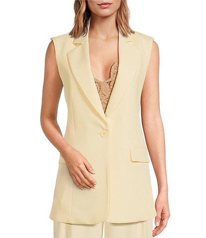 RONNY KOBO Jessy Stretch Twill Notch Lapel Collar Sleeveless One-Button Coordinating Vest