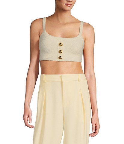 RONNY KOBO Jude Knit Scoop Neck Sleeveless Button Front Crop Top