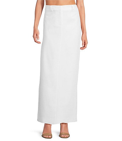 RONNY KOBO Solid Drape Linen-Blend Fitted Pencil Skirt
