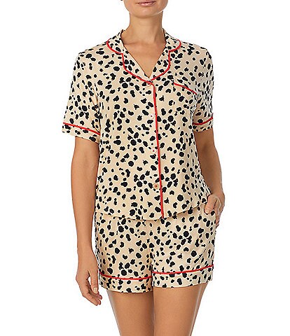 PJ Salvage Cherry Print Short Sleeve Notch Collar Shorty Jersey Knit  Coordinating Pajama Set