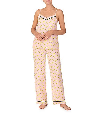 Room Service Banana Print Satin Cami & Pant Pajama Set