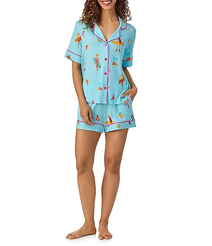 Room Service Coastal Cowgirl Print Short Sleeve Notch Collar Knit Shorty Pajama Set