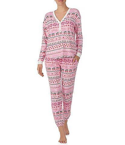 Room Service Fair Isle Marshmallow Jersey Long Sleeve Henley Ski Pajama Set