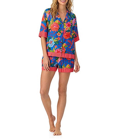 Room Service Floral Print Short Sleeve Short Notch Collar Woven Shorty Pajama Set