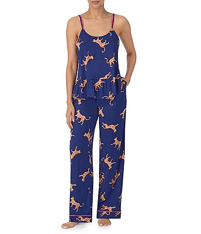Room Service Leopard Print Sleeveless Scoop Neck Woven Pajama Pant Set
