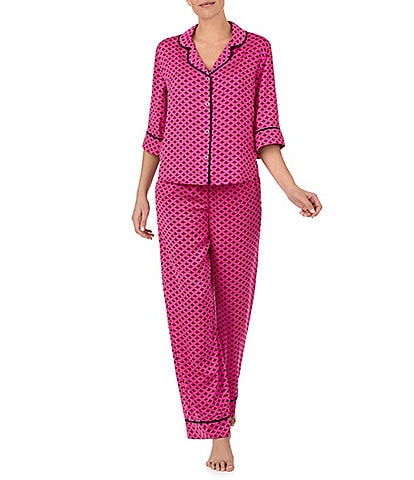 Room Service Satin 3/4 Sleeve Notch Collar Bee Geometric Pajama Set