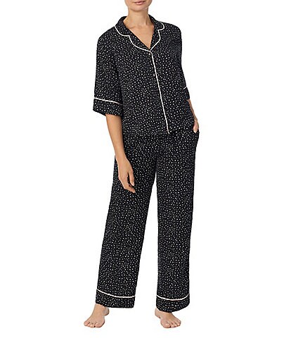 Room Service Satin Dot Print 3/4 Sleeve Notch Collar Pajama Set