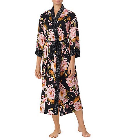 Room Service Satin Floral Print 3/4 Sleeve Coordinating Maxi Robe