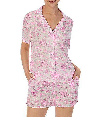 Room Service Satin Floral Print Short Sleeve Notch Collar Shorty Pajama Set