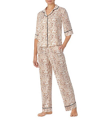 Room Service Satin Tiger Print 3/4 Sleeve Notch Collar Pajama Set