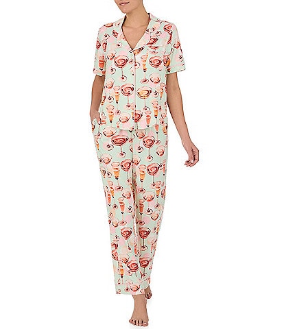 Room Service Short Sleeve Notch Collar Knit Bubbly Print Pajama Set