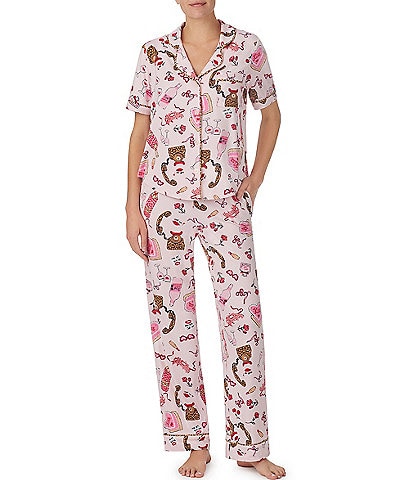 Room Service Short Sleeve Notch Collar Knit Nighttime Sweets Pajama Set
