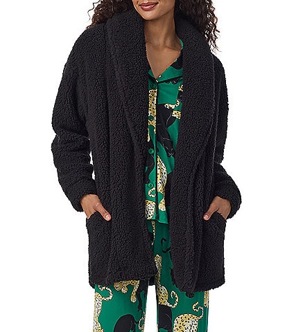 Room Service Solid Long Sleeve Shawl Collar Frosted Plush Jacket