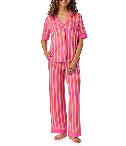 Room Service Striped Short Sleeve Notch Collar Knit Pajama Set