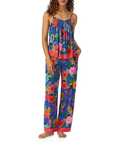Room Service Woven Floral Print Sleeveless Scoop Neck Cami & Long Pant Pajama Set