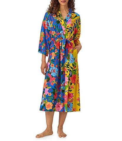Room Service Woven Multi Floral Print 3/4 Sleeve Maxi Robe