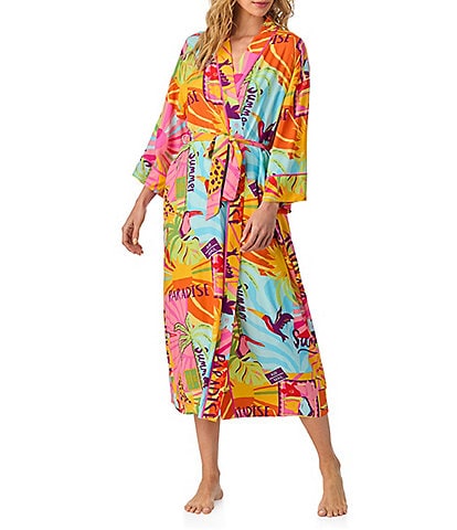 Room Service Woven Sunset Greeting 3/4 Sleeve Maxi Robe