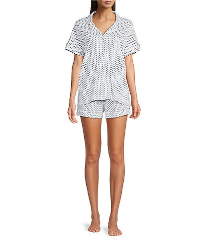 Ro's Garden Cora Short Sleeve Notch Collar Shorty Knit Heart Print Pajama Set