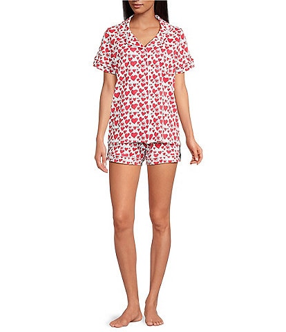 Ro's Garden Cora Short Sleeve Notch Collar Shorty Knit Heart Print Pajama Set