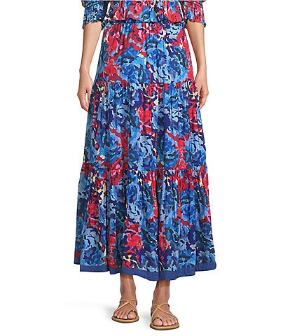 Ro's Garden Frilly Elastic Waist Coordinating A-Line Maxi Skirt
