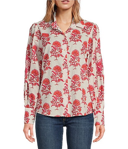 Ro's Garden Norway Printed Button Front Long Sleeve Top