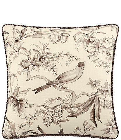 Rose Tree Birds of Paradise Cord Trim Woven Reversible Square Pillow