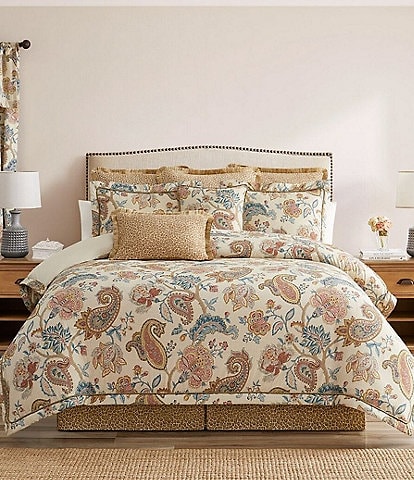 Rose Tree Fleur Paisley Damask Print Corded Trim Comforter Set